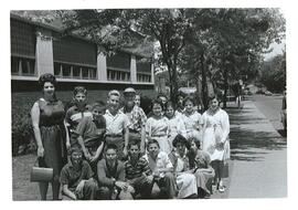 Group portrait of class, exterior, Adath Israel School, Montreal.
