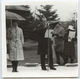 An unidentified man speaking at Holocaust Memorial