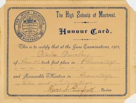 The High Schools of Montreal - Honour Card