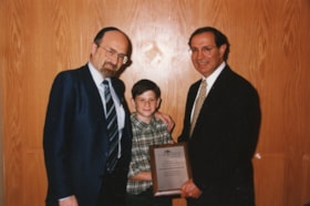 Rabbi Bulka, Benyomin Bulka, and Dan Kimmel at the 1995 Ottawa Jewish Community Foundation AGM