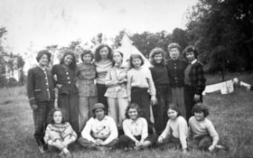 Intermediate girls with councillors at Camp B'nai B'rith in Quyon, Quebec.