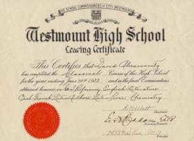 Westmount High School Leaving Certificate awarded to David Abramovitz