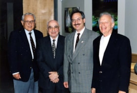 Gdalyah Rosenfeld, Morrie Konick, ?, and Lawrence Freedman at the launch of the Ottawa Jewish (Bulletin) Heritage Database.