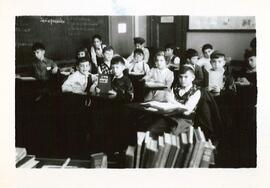 Group portrait of classroom, students sitting in their desks, Adath Israel School, Montreal.