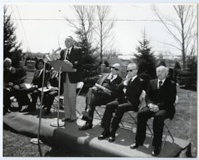 Men speaking at Yom Hashoa, May 6 1979