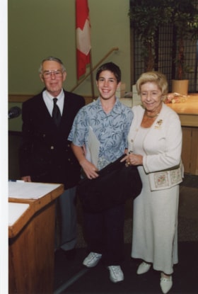 Norman Lesh, Edna Goldfarb, and unidentified boy at an Ottawa Jewish Community Foundation event.