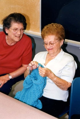 Seven photographs of the Soloway Jewish Community Centre mitzvah knitters.