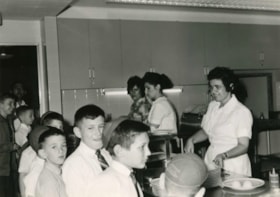 Students of Hillel Academy central in line in the school's cafeteria.