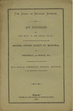 The Study of Natural Science. An Address by The Rev. A. De Sola, LL.D.
