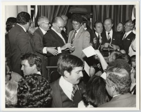 Israeli Prime Minister Menachem Begin in a crowd with Pierre Elliot Trudeau