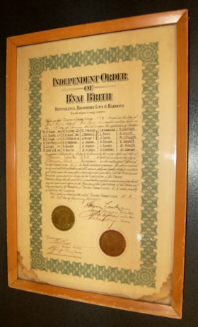 Cherter of B'nai B'rith Ottawa Lodge No. 885.