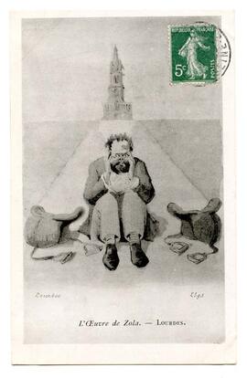 Postcard, "L'Oeuvre de Zola. - Lourdes"