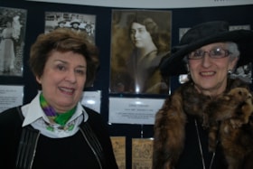 Anna Bilsky and Betsy Rigal of the Ottawa Jewish Historical Society with exhibit about Lillian Bilsky Freiman at City Hall for Heritage Day.