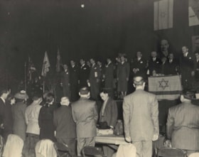 Israel Independence Rally after declaration of founding of the State, at the Montreal Forum, including FINEBERG