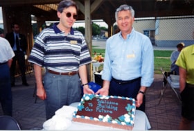 Five photographs of the Jewish Community Centre executive board members and staff enjoying a bbq.