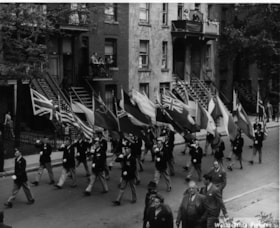 Canadian Jewish Legion/ Montreal parade on St-Urbain Street, etc., possibly to celebrate Victory Day