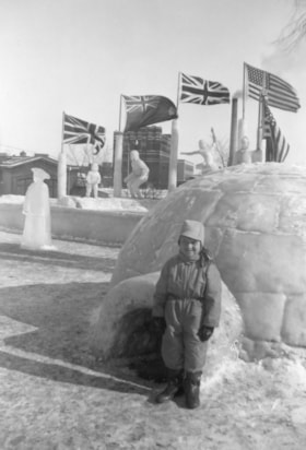 Gordon Allice in front of ice sculptures