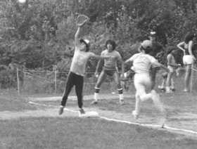 Campers at B'nai B'rith summer camp playing baseball