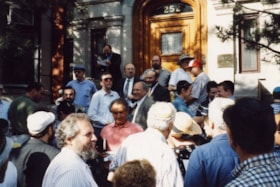 Participants of a solidarity rally to protest the unfair imprisonment and convictions of 13 Iranian Jews.