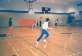 Indoor softball game played in Chapel Street gym
