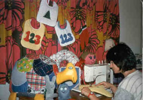 Terry Schwarzfeld sewing at the Ottawa Hadassah Wizo Bazaar.