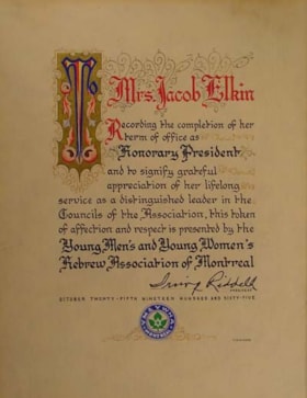 Completion of Term in Office - "Mrs. Jacob Elkin"