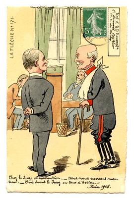 Postcard, "Chez le Juge d'instruction"