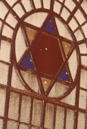 Machzikei Hadas Congregation in Ottawa murals, view of mural and stained glass Star of David
