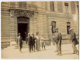 Contact photographs, exterior shots of individuals at the courthouse and its courtyard during the 1899 Dreyfus trail