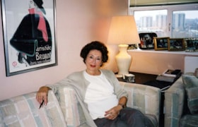 Two photographs of Doris Edelstein in her home.
