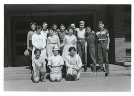 Group portrait of students, exterior, Adath Israel School, Montreal.