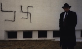 Anti-Semitic graffiti/ Shaar Shalom Synagogue, Chomedey, Quebec. Includes Rabbi Reuben POUPKO