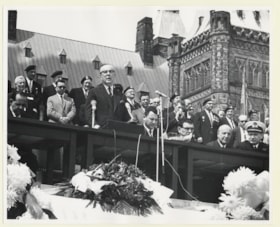 Prime Minister Lester B. Pearson speaks at Holocaust rally in Ottawa