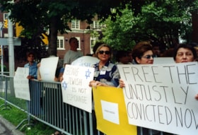 Valerie Terkel at a solidarity rally to protest the unfair imprisonment and convictions of 10 Iranian Jews.
