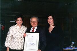 Interior group snapshot, From left, Benita Golt, Co-chairman, Concert Society JPPS; Samuel Gesser, C.M., holding award; Beth Chisling, Co-chairman, Concert Society JPPS.