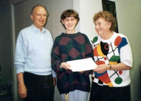 Lawrence Freedman, Corrina Walter, and Shirley Berman posing with Corrina's thesis.