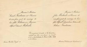 Invitation to the marriage of Mrs. Rebecca Freedman with Mr. Alfred Edward Michaels