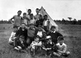 Intermediate boys with councillors at Camp B'nai B'rith in Quyon, Quebec.