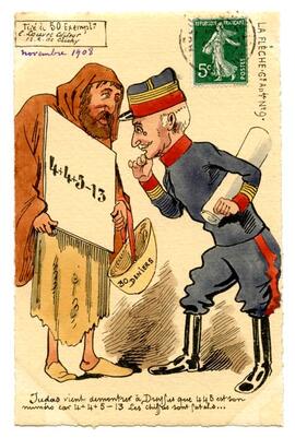 Postcard, "Judas vient demontrer a Dreyfus..."
