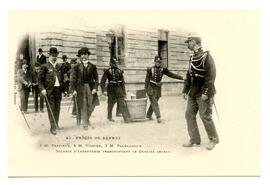 Postcard, "23 - Proces de Rennes, M. Trarirux, M.Viguier, M. Paleologue. Soldats d' Infanterie Transportant le Dossier Secret"