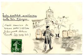 Postcard, "Zola candidat academicien contre Zola Vidangeur"