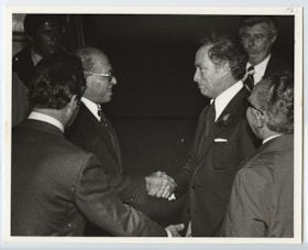 Israeli Prime Minister Manechem Begin shakeing hands with Prime Minister Pierre Elliott Trudeau