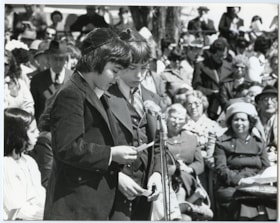 Howard Gossack and Stephen Bierbrier speaking at Yom Hashoa, May 6 1979